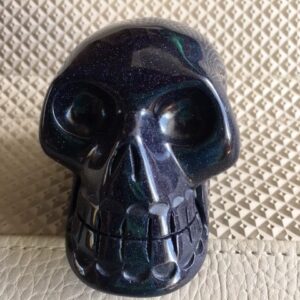 Goudsteen Blauw Skull 6 - Pleiadische Zusters verbinding = 8 x 5.5 x 5.5 cm
