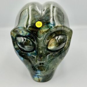 Labradoriet Alien schedel met labradoriet ogen L2: 11x8,5x10 cm - 1301 gram
