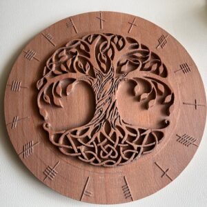 SYMBOOL BORD: CELTIC RUNEN TREE OF LIFE nr 3 - Beuken Hout Ø 26 cm en 20 mm dik