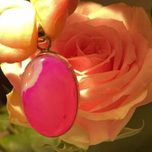 AGAAT Magenta Roze HANGER 5 (Brazilië) - met Gouden opleg: Ingewijd als LEMURIA ROSAMUNDIA VENUS hanger