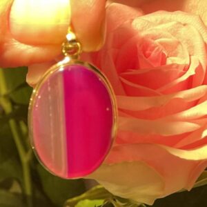 AGAAT Magenta Roze HANGER 9 (Brazilië) - met Gouden opleg: Ingewijd als LEMURIA ROSAMUNDIA VENUS hanger