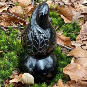 Zwart Obsidiaan Dubbele Bloemen Zaadbol: 17 x 9,5 cm - Biedt Verlichting bij het Transformatie proces