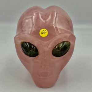 Rozenkwarts Alien Skull met Labradoriet ogen 10: 7.7x6.5x7.5 cm -  546 gr - VENUS afgezant