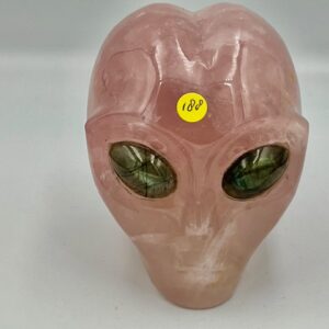 Rozenkwarts Alien Skull met Labradoriet ogen 20: 8.5x6.5x7.5 cm -  553 gr - VENUS afgezant