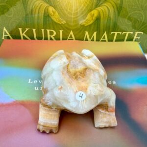 Aragoniet Maori Kikker 4: 11x8x 4,5 cm (lxbrxh) - 401 gram: Levende Kristalcodes uit het Oude Volk